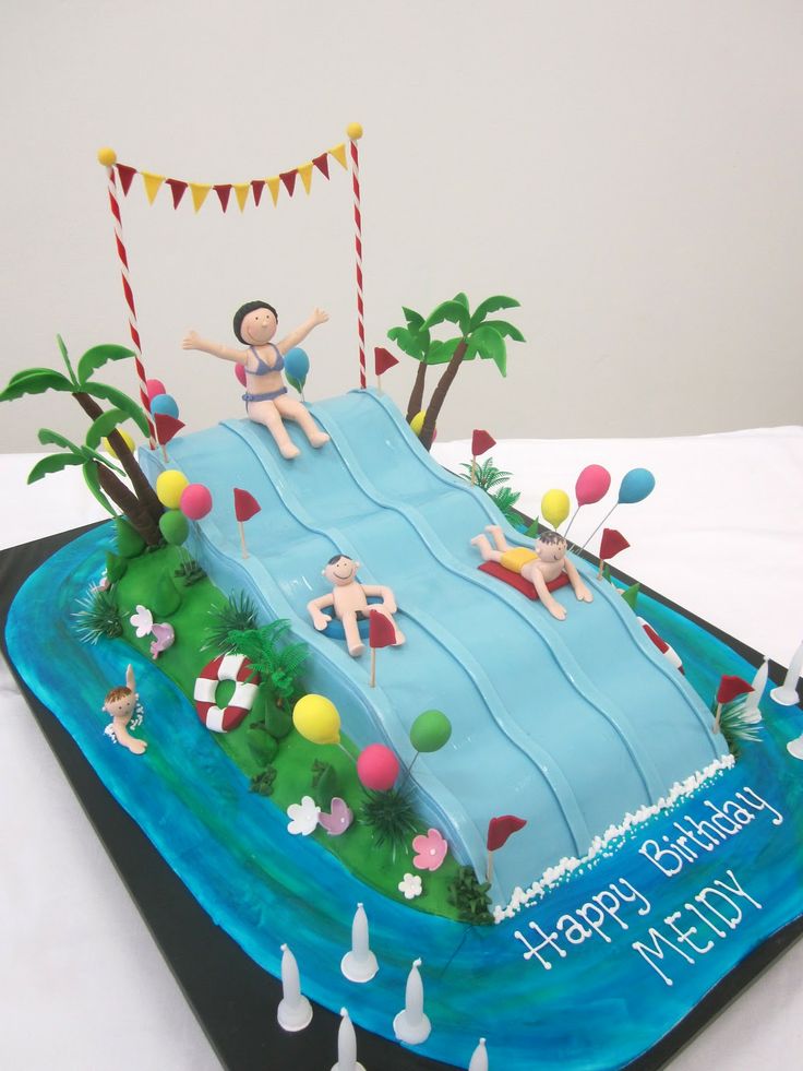 pool swimming cakes cake theme birthday water summer slide cool fun diy swim pools slides waterslide cupcakes awesome parties idea
